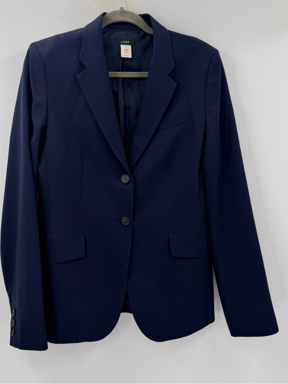 J. Crew Navy Blue Y2K 100% Wool Blazer Womens 12 Tall Office Career Schoolboy